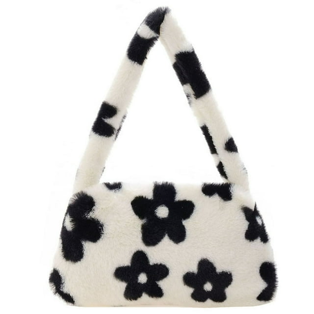 Vintage Female Shoulder Underarm Bag Animal Pattern Plush Portable Mini Purses