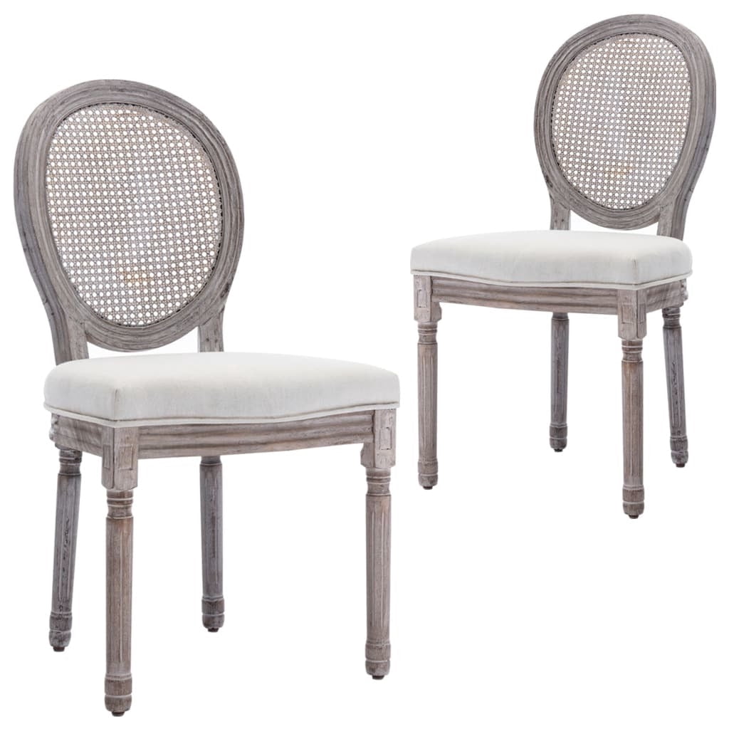 Mall Finds Dining Birch Wood Chairs with Cream Linen Fabric 2 Pieces