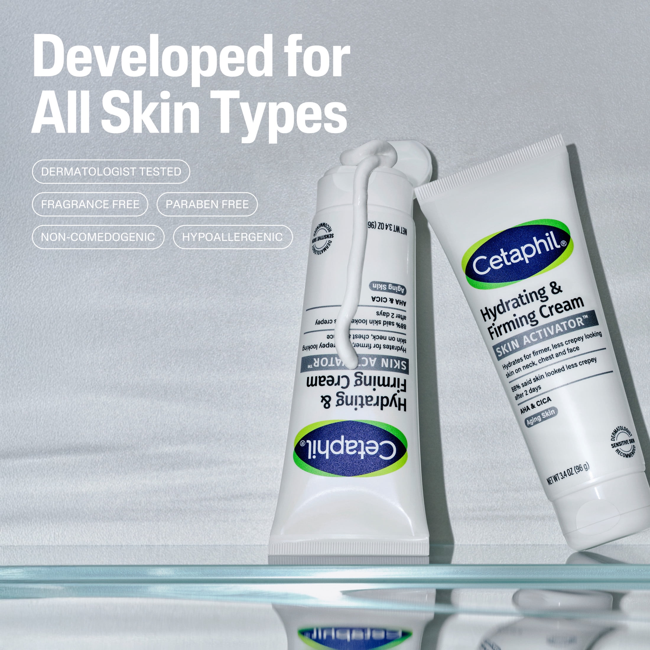 CETAPHIL Skin Activator Hydrating & Firming Cream for Face, Neck & Chest, Mandelic Acid (AHA) and Centella Asiatica (CICA) Cream, Hydrates and Firms Aging Skin, Anti-Aging Skin Care​, 3.4 oz