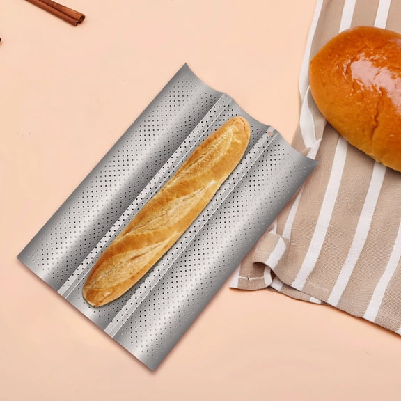 3-Cavity Perforated Loaf Pan,French Baguette Bread Pan,Non-Stick Baking Tray for French and Sourdough Baguettes,Robust Carbon Steel,Oven Safe,Dishwasher Safe,14.9 x 9.6 in