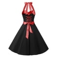 thumbnail image 4 of Market in the Box Hepburn Dress 50s Vintage Dress Polka Dot Rockabilly Halter Dress Retro Cocktail Homecoming Party Dresses, 4 of 7