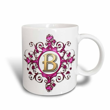 

3dRose Jeweled Pink Ornamental Circle With A Gold B Letter Monogram - Ceramic Mug 15-ounce
