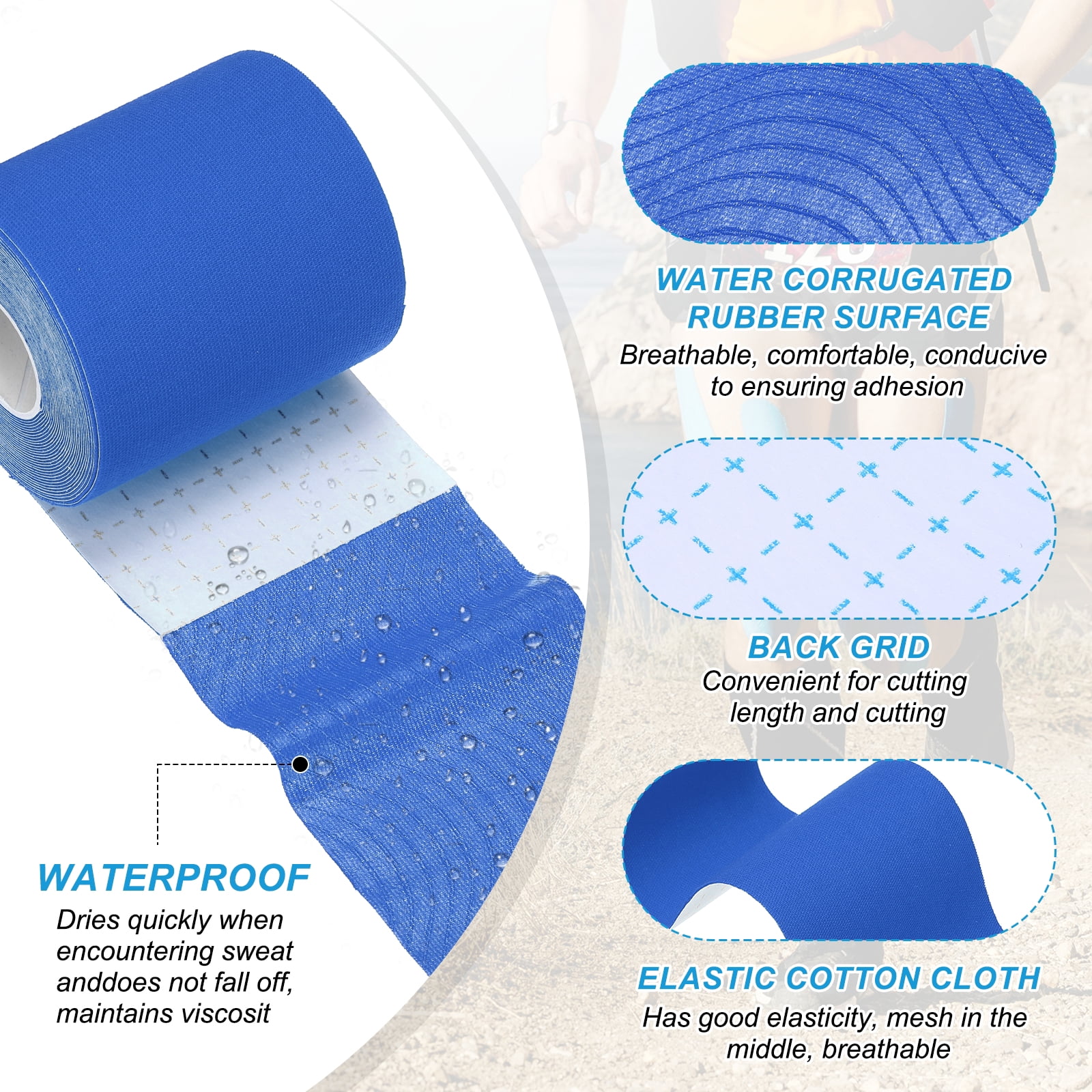 Uxcell 5.5 Yard x 3 Inch Kinesiology Tape, Adhesive Cotton Sports Muscle Support Tapes Waterproof Elastic Tape Dark Blue 3 Roll