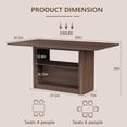 thumbnail image 2 of LAZZO 63.3" Rectangular Dining Table for 6 People, Modern Farmhouse Kitchen Table with 2-Tier Storage Shelf, Fluted Wood Table, Walnut, 2 of 9