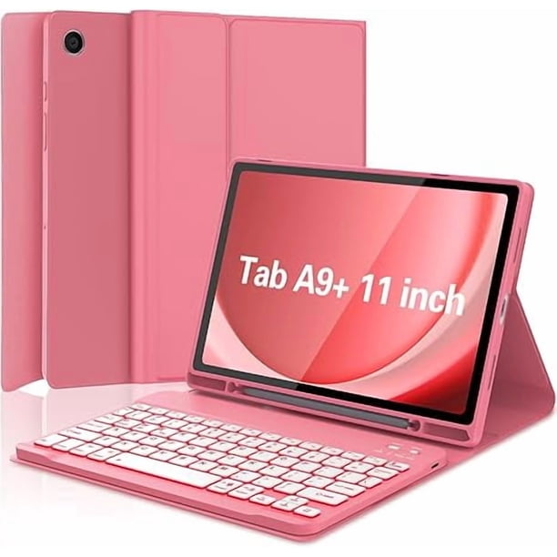 Funda con Teclado Bluetooth Retroiluminado con Soporte para S Pen, Rosa Oscuro, Galaxy Tab A9 Plus 11"