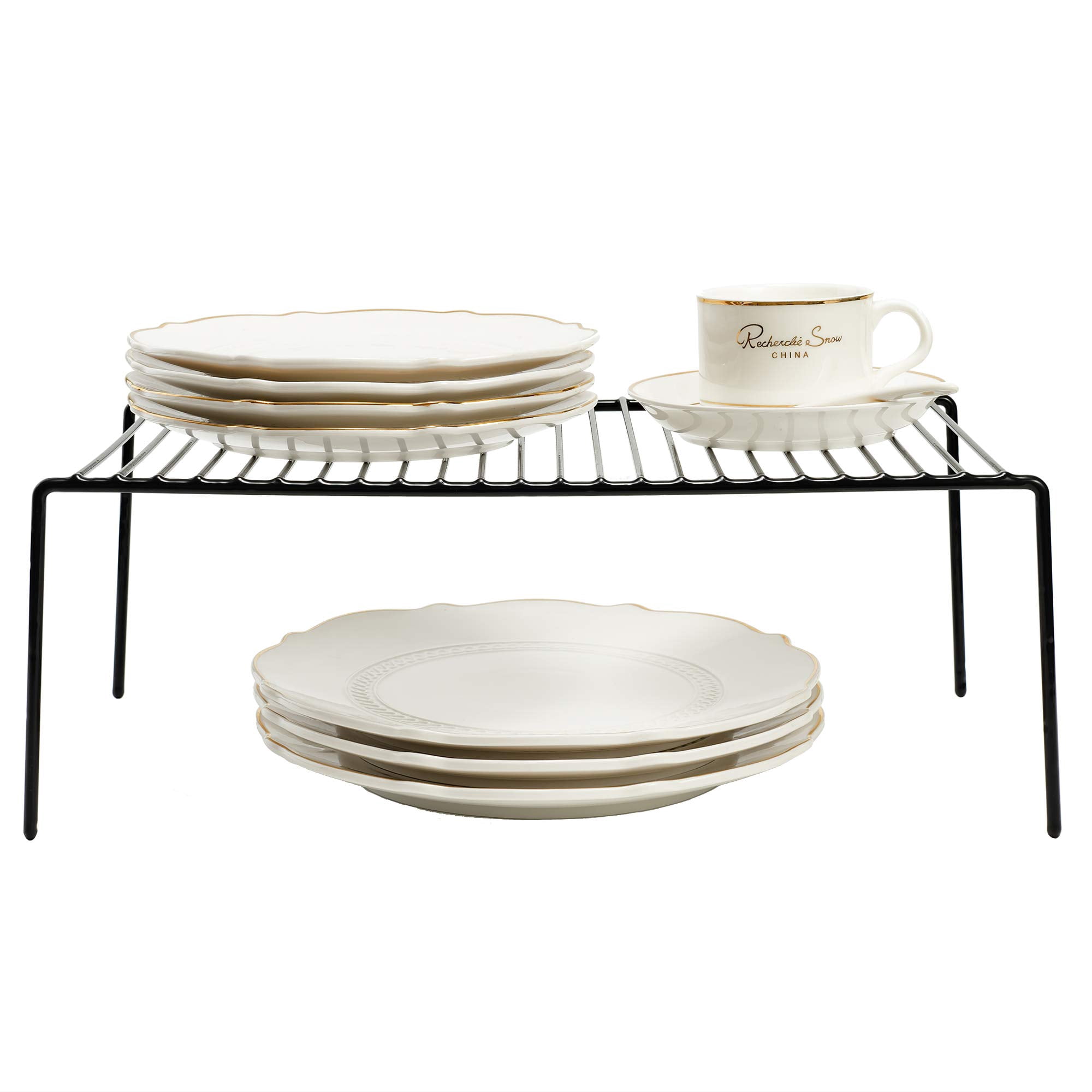 Set Of 6 Large (15.7 X 9.4 Inch) Kitchen Cupboard Organiser  Freezer Cabinet Storage Metal Shelf Wire Rack Rustproof Steel Shelves For Fridge Pantries Countertops Utensils Black
