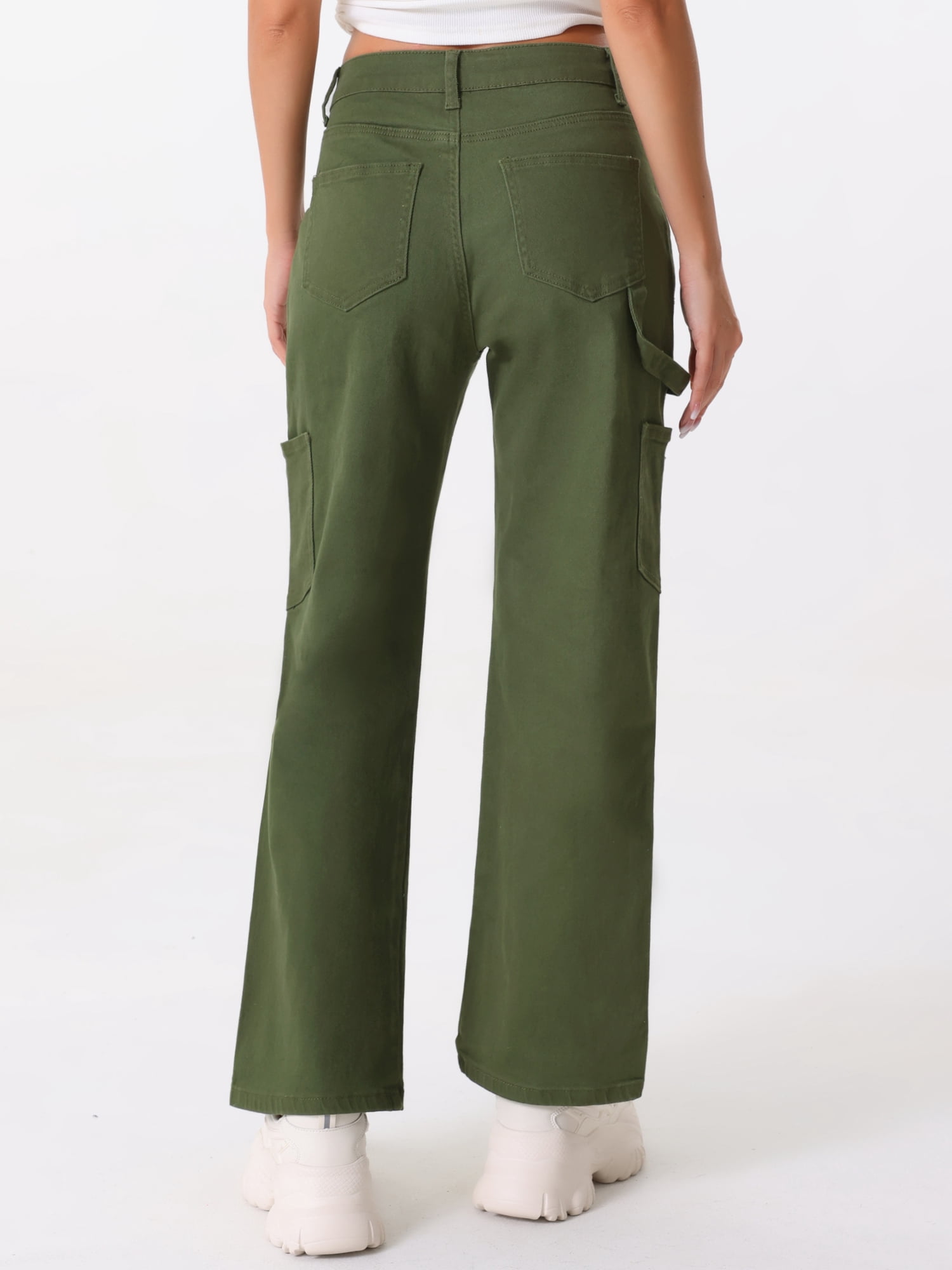 DARING DIVA Women's High Waist Baggy Y2K Street Cargo Pants with Pockets M Dark Green