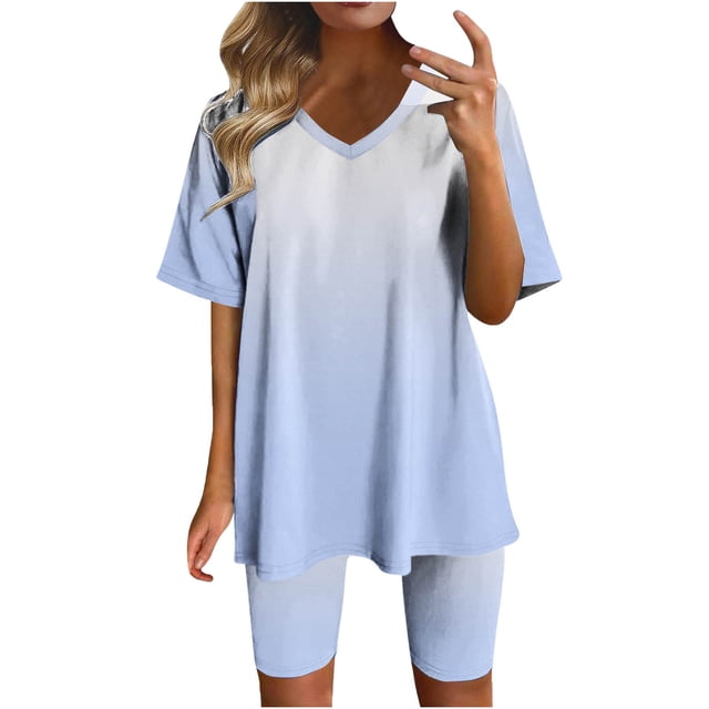 Blusas para las Mujeres Casual, Cuello en V de Manga Corta Impresa Superior Y Suelto Pantalones Cortos, Conjuntos de Moda de Verano