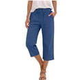 thumbnail image 2 of Womens Capri Pants Cotton Linen Blend Trousers High Waisted Straight Leg Drawstring Pants Loose Capris for Women Casual Summer, 2 of 5