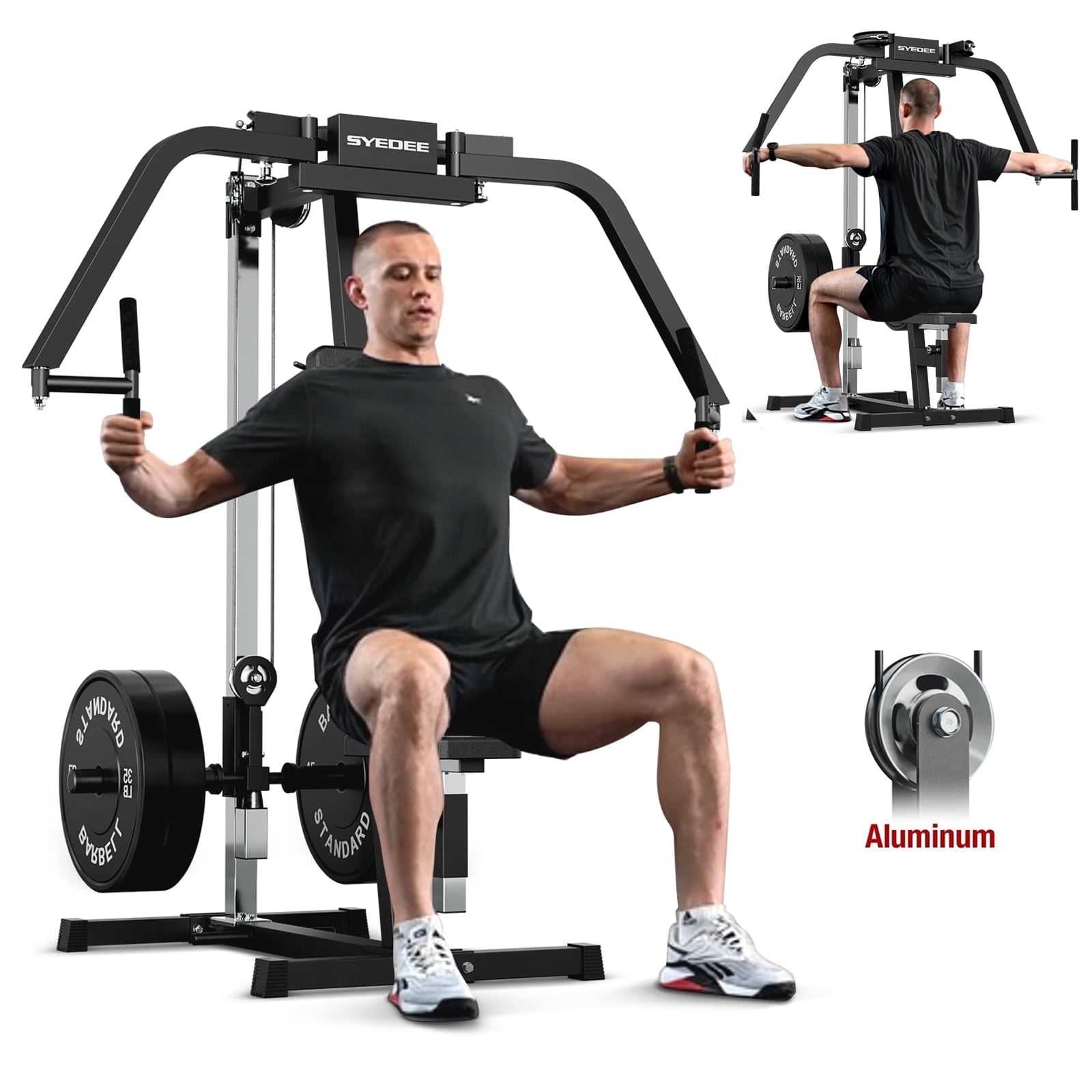 Syedee Chest Fly & Reverse Delt Machine, Plate-Loaded Pec Deck, 400 LBS Upper Body Specialty Machine, 4-Level Seat, 2:1 Ratio, Aluminum Pulleys, Compact Home Gym