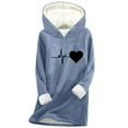 thumbnail image 3 of Feancey Women Winter Hoodies Warm Fleece Lined Hooded Sweatshirts Cute Heart Beat Print Pullover Tops Thick Thermal Loungewear Christmas Pajamas Blue S, 3 of 4