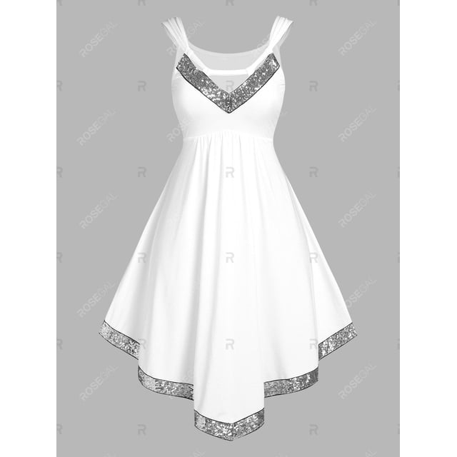 Vestido Talla Extra Asimétrico Lentejuelas Rosegal Vestidos casuales de talla grande
