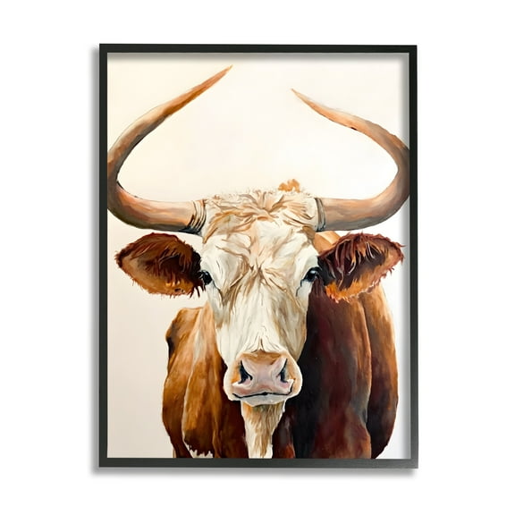 Stupell Industries Longhorn with Curved Horns Animals & Insects Painting Black Framed Art Print Wall Art, 11 x 14