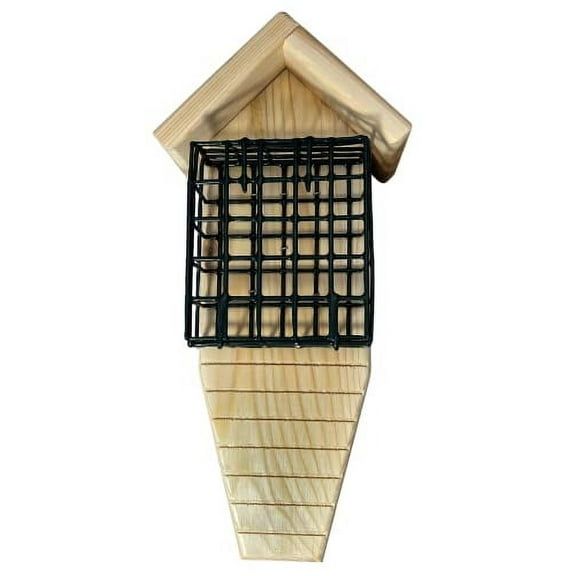 Double Suet Cage Cedar Wood Bird Feeder with Grooved Tail Prop, Outdoor Wooden Suet Cake Holder Bird Feeder, Hanging Mount - Amish Made in USA