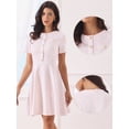 thumbnail image 2 of DARING DIVA Women's Plaid Tweed Button Up Round Neck Short Sleeve Dress M Pink, 2 of 5