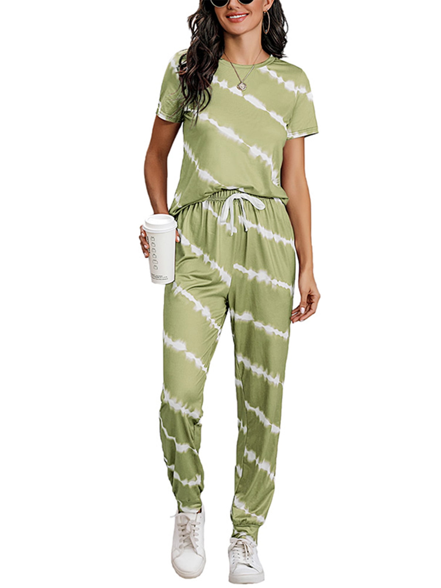 Details about / 2 Piece Sets Women Gradient Homewear Tshirt Biker Shorts Sleepwear Pajamas