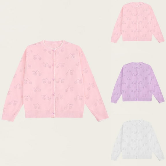 ATOGUTA Girls Cute Cardigan Knit Kids Cardigan Long Sleeve Crew Neck Button Sweaters for Girl Size 4T-16, Pink