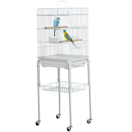 Alden Design 46.5" Metal Bird Cage with Wheels for Parrots and Cockatiels, White