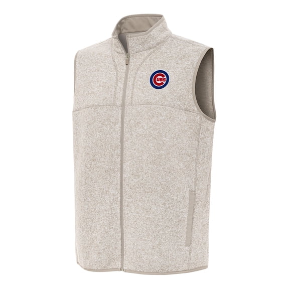 Men's Antigua Oatmeal Chicago Cubs Fortune Full-Zip Vest