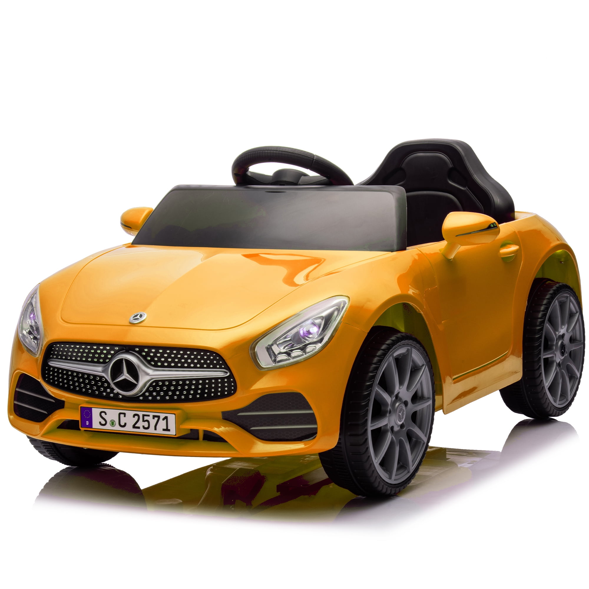 Xuanlur Licensed Benz CLS 350 12V Electric Ride on Toys with Parent Remote Control, Spring Suspension, Electric Car for Kids, Power Car Wheels with Bluetooth Music, LED Lights (Orange)