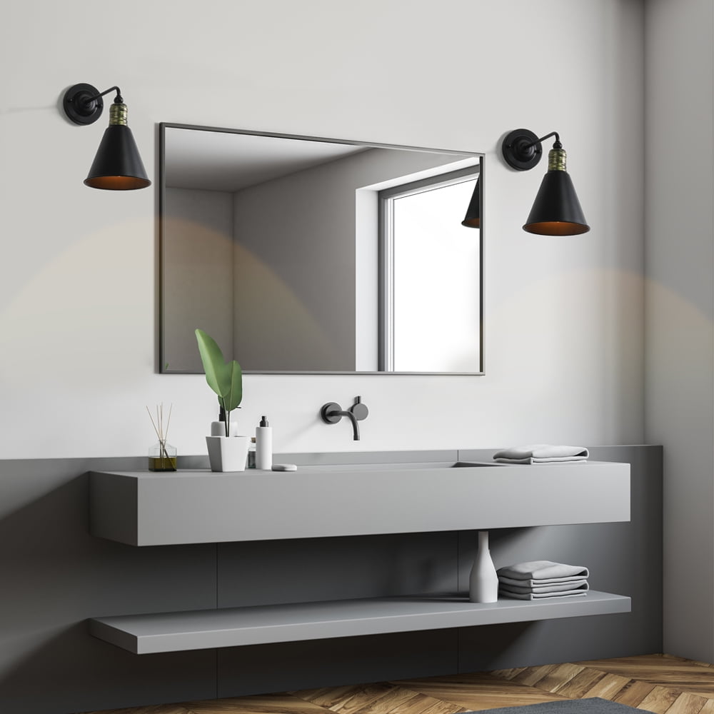 Industrial Wall Sconces, Bedside Wall Lamp, Hardwired Lighting with Black Chrome Metal (Bulbs is Not Included)