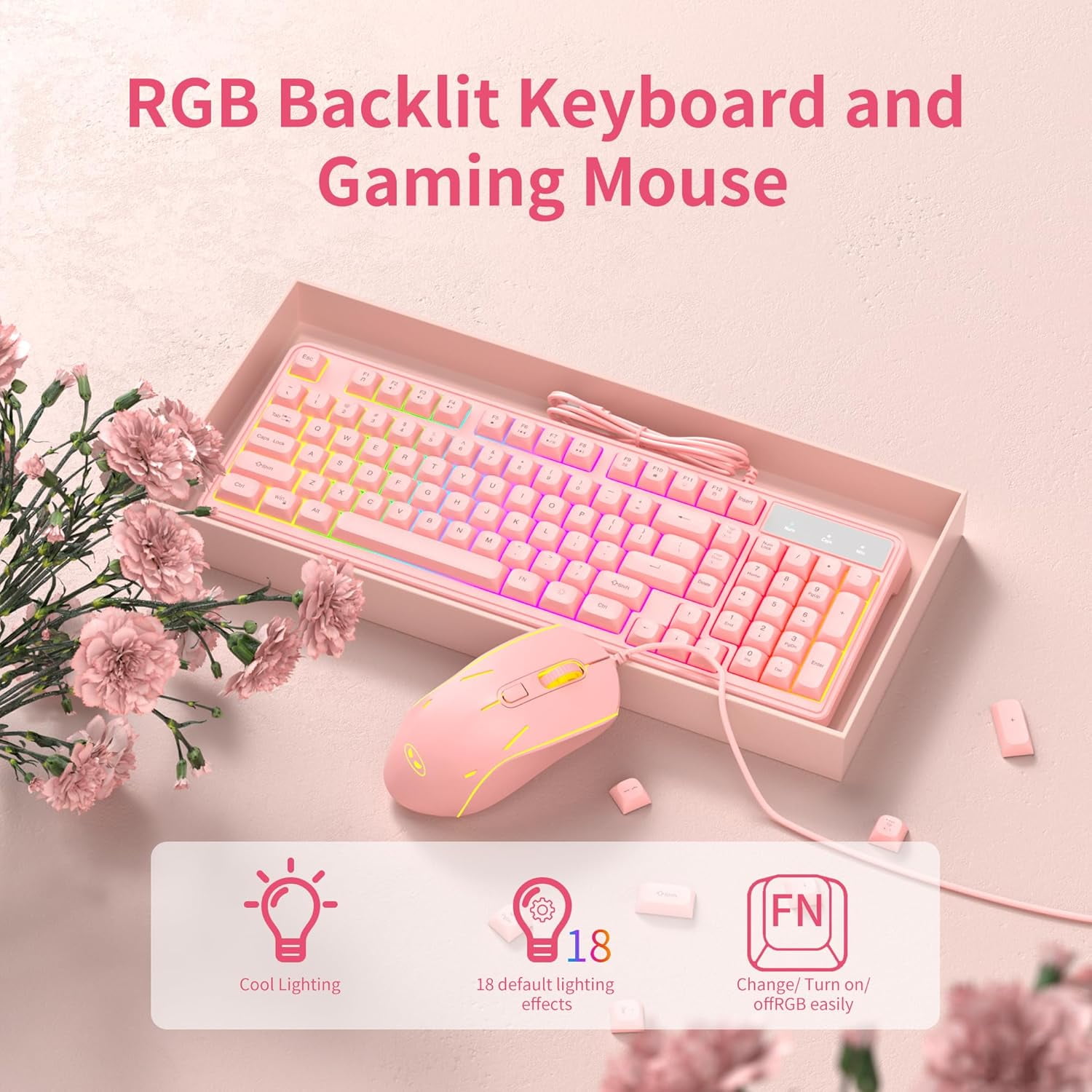 MageGee Gradient Purple Creamy Keyboard and Mouse Combo,MageGee GK980 Wired RGB Backlit Keyboard and Gradient Purple Gaming Mouse Combo,PC Keyboard and Adjustable Sensitivity Mouse for PC/loptop/MAC