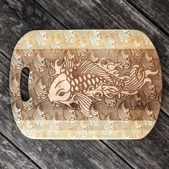 Koi Cutting Board 14''x9.5''x.5'' Bamboo