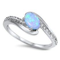 CHOOSE YOUR COLOR Blue Simulated Opal Ring .925 Sterling Silver Band White CZ Female Size 10