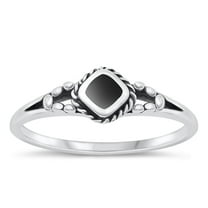CHOOSE YOUR COLOR Black Simulated Agate Bali Ring .925 Sterling Silver Band CZ Female Size 4