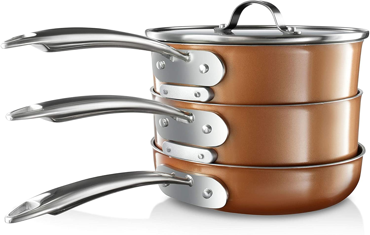 Gotham Steel Cast Textured Copper 3pc Stacking Cookware Set : Target