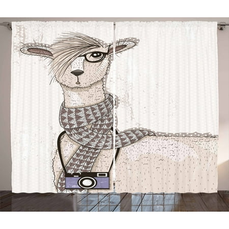 Teen Room Decor Curtains 2 Panels Set Hipster Lama With Trendy