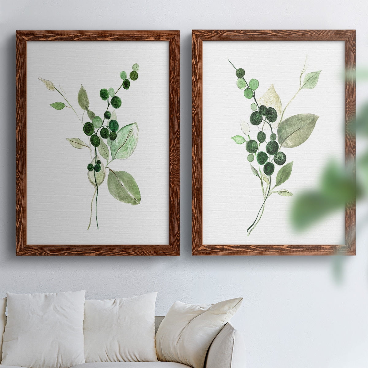 Sprigs in Green I - Premium Framed Canvas 2 Piece Set - Ready to Hang