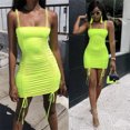 thumbnail image 2 of Women's Sexy Sleeveless A-Line Suspender Dress With Pleated Straps Solid Color Mid Waist Street Fashion Summer Polyester S M L XL, 2 of 4