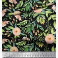 thumbnail image 2 of Soimoi Black Cotton Duck Fabric Leaves & Ranunculus Floral Printed Fabric 1 Yard 42 Inch Wide, 2 of 3