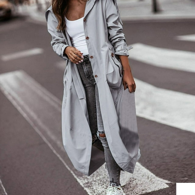 SDNall Anoraks Femmes Couleur Décontracté Grand Revers Mi-Long Trench Coat Anoraks