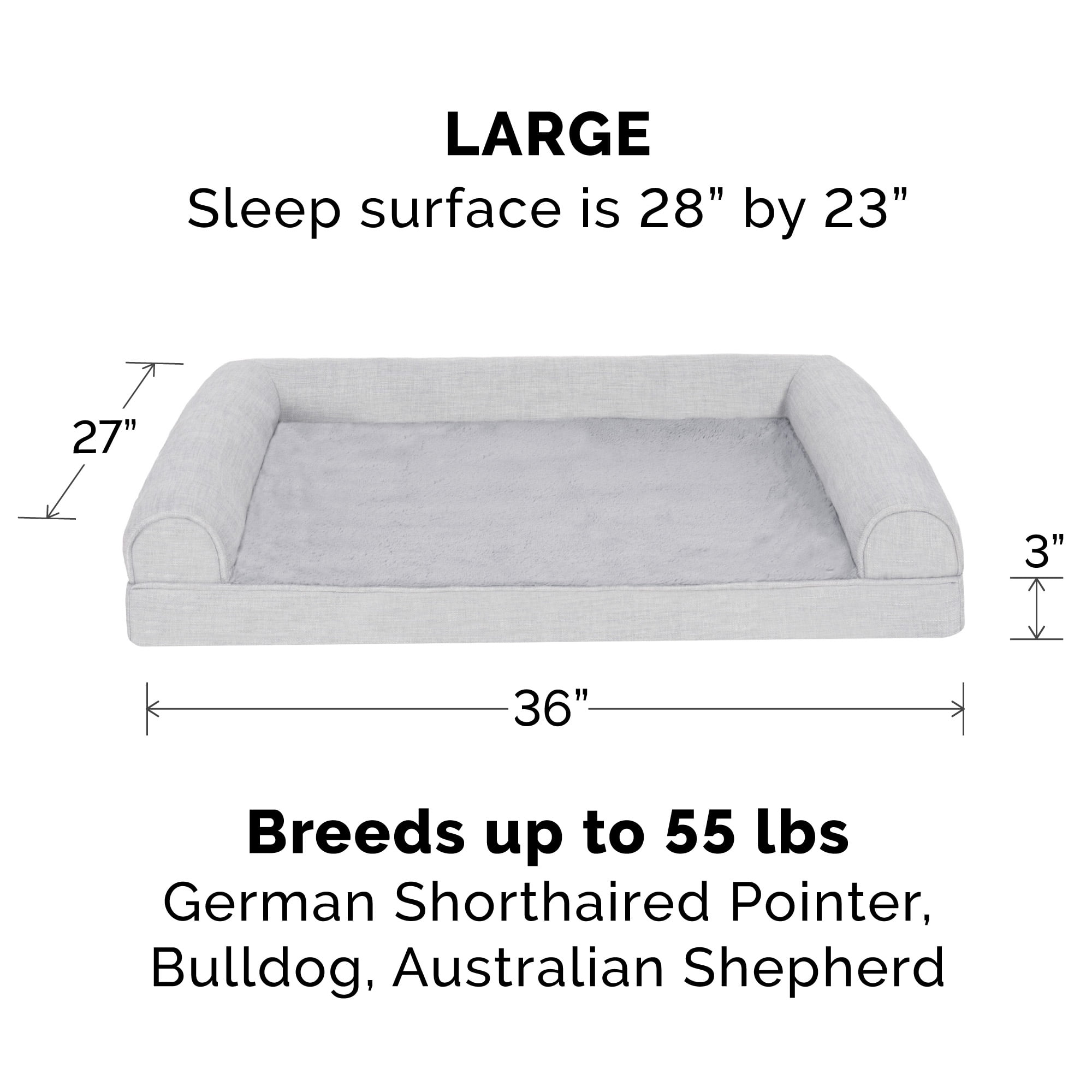 FurHaven Pet Products Plush & Performance Linen Orthopedic Sofa Pet Bed for Dogs & Cats - Mist Gray, Large