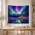 thumbnail image 5 of Aurora Over Snowy Cabin with River, Serene Celestial for Nature Lovers, Northern Lights Wall Art, Christmas Gift, Tapestry Wall Hanging for Bedroom and Living Room, 5 of 7