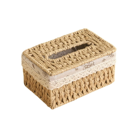 ZDM Rattan Tissue Box Cover Square, Hand Woven Wicker Tissue Holder, 10.2 x 5.9 X 4.7 inch, Tissue Dispenser Box Holder for Bathroom Vanity Countertop, Office, Home (Coffee,10.2x5.9x4.7'')