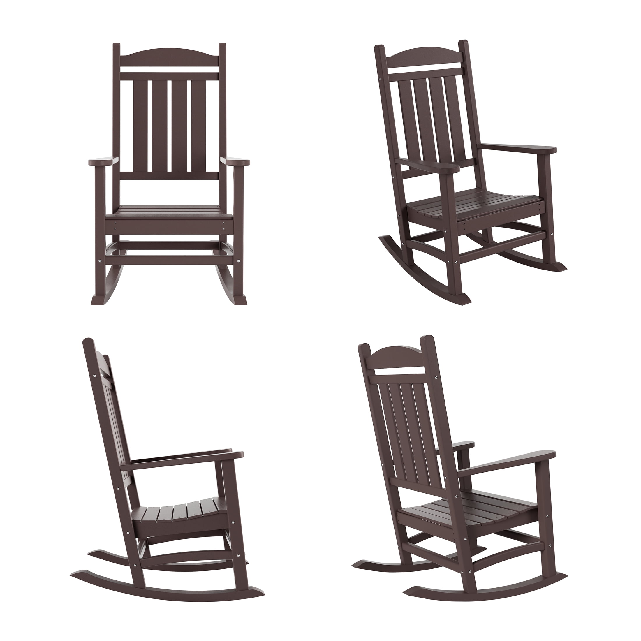 GARDEN Set of 4 Classic Adirondack Porch Outdoor Rocking Chairs Dark Brown