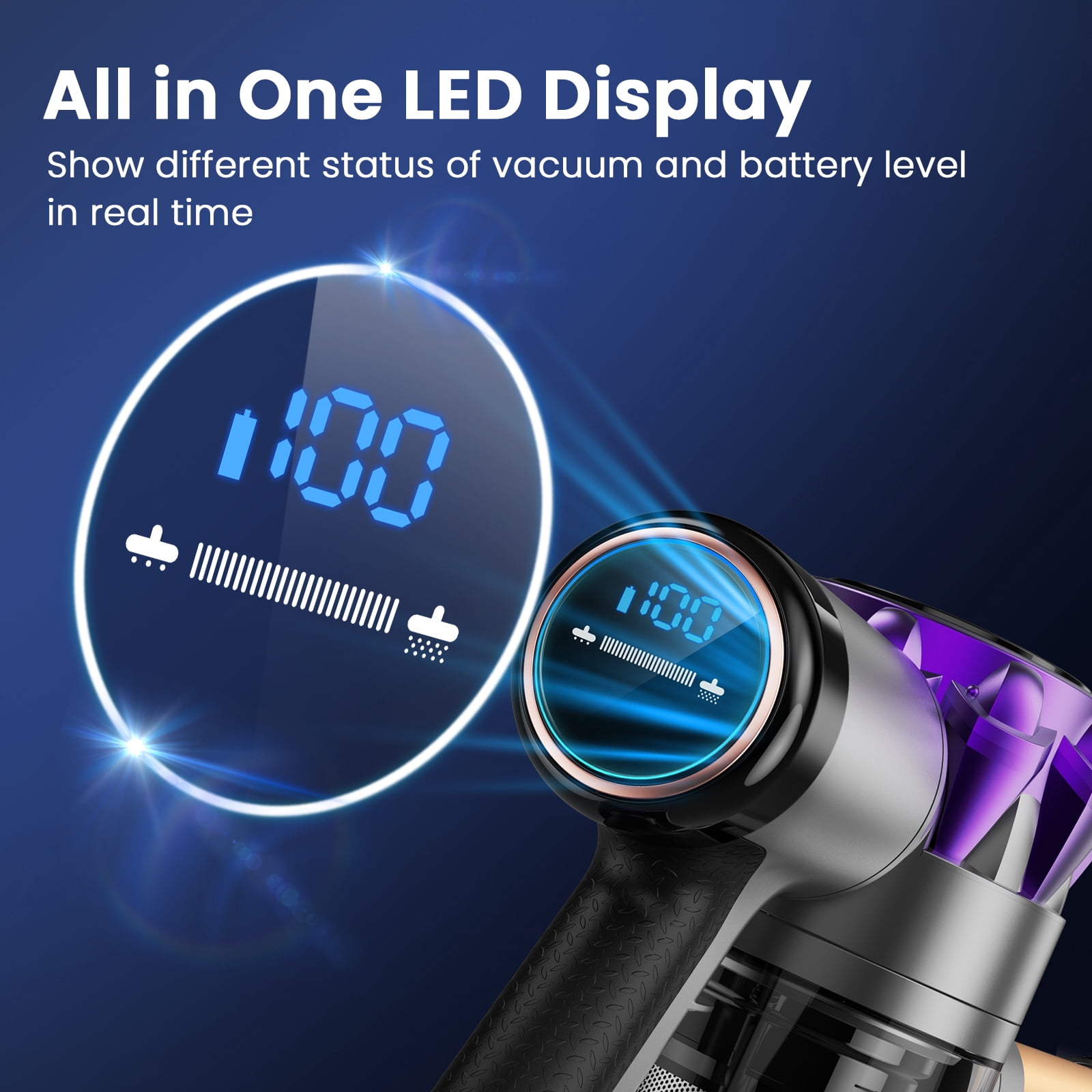 Cordless Vacuum Cleaner, 35Kpa Powerful Stick Vacuum, With LED Display Free-Standing Vacuum Cleaners for Home Pet Hair Carpet Hard Floor