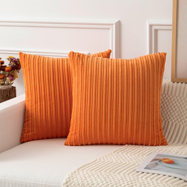 GHSDFBB Kevin Textile Fall Corduroy Soft Decorative Square Throw Pillow Cover Cushion Covers Pillowcase, Pack of 2 Autumn Home Decor Decorations for Couch Chair 20x20 Inch/50x50 cm, Orange