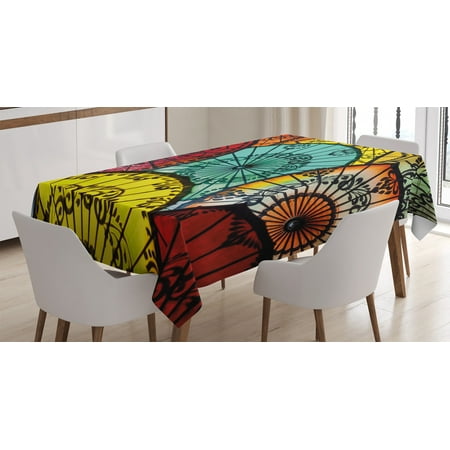 

Apartment Decor Tablecloth Embellished Tribal Parasols at Indonesian Street Market Vibrant Heritage Boho Rectangular Table Cover for Dining Room Kitchen 52 X 70 Inches Multi by Ambesonne