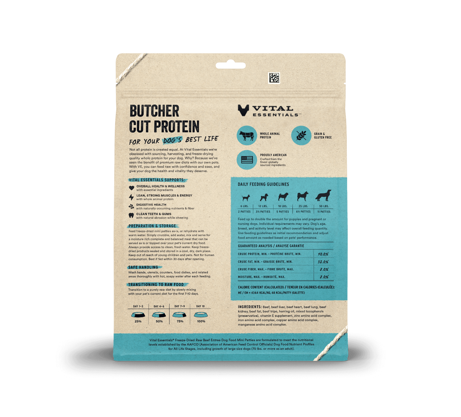 Vital Essentials Freeze-Dried Raw Dog Food, Beef Mini Patties Entree, 14 oz