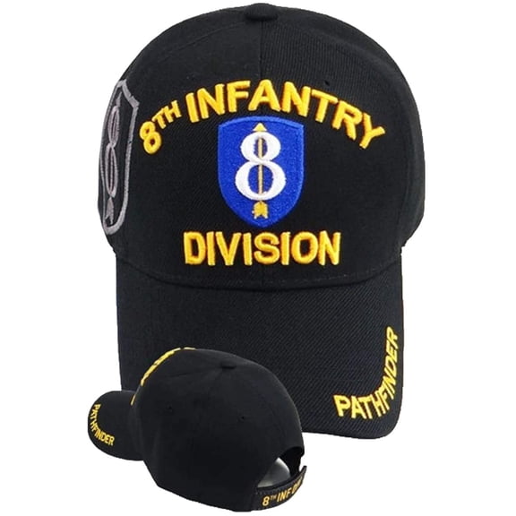 US Military 8th Infantry Division Black Adjustable Baseball Hat Cap