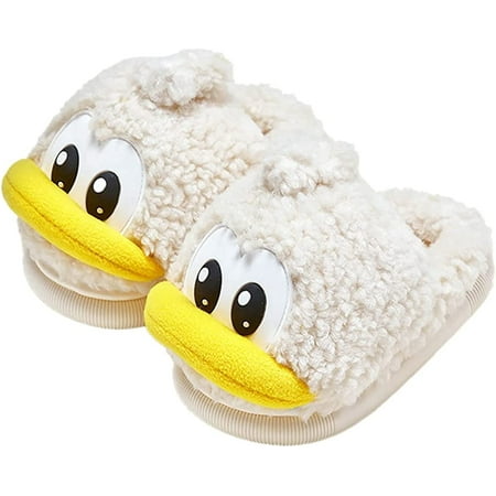 

QWZNDZG Winter Plush Slippers for Kids Boy Girl 2022 Fall Cozy Fluffy Cartoon Duck Warm House Shoes Anti-Slip Bedroom Slippers