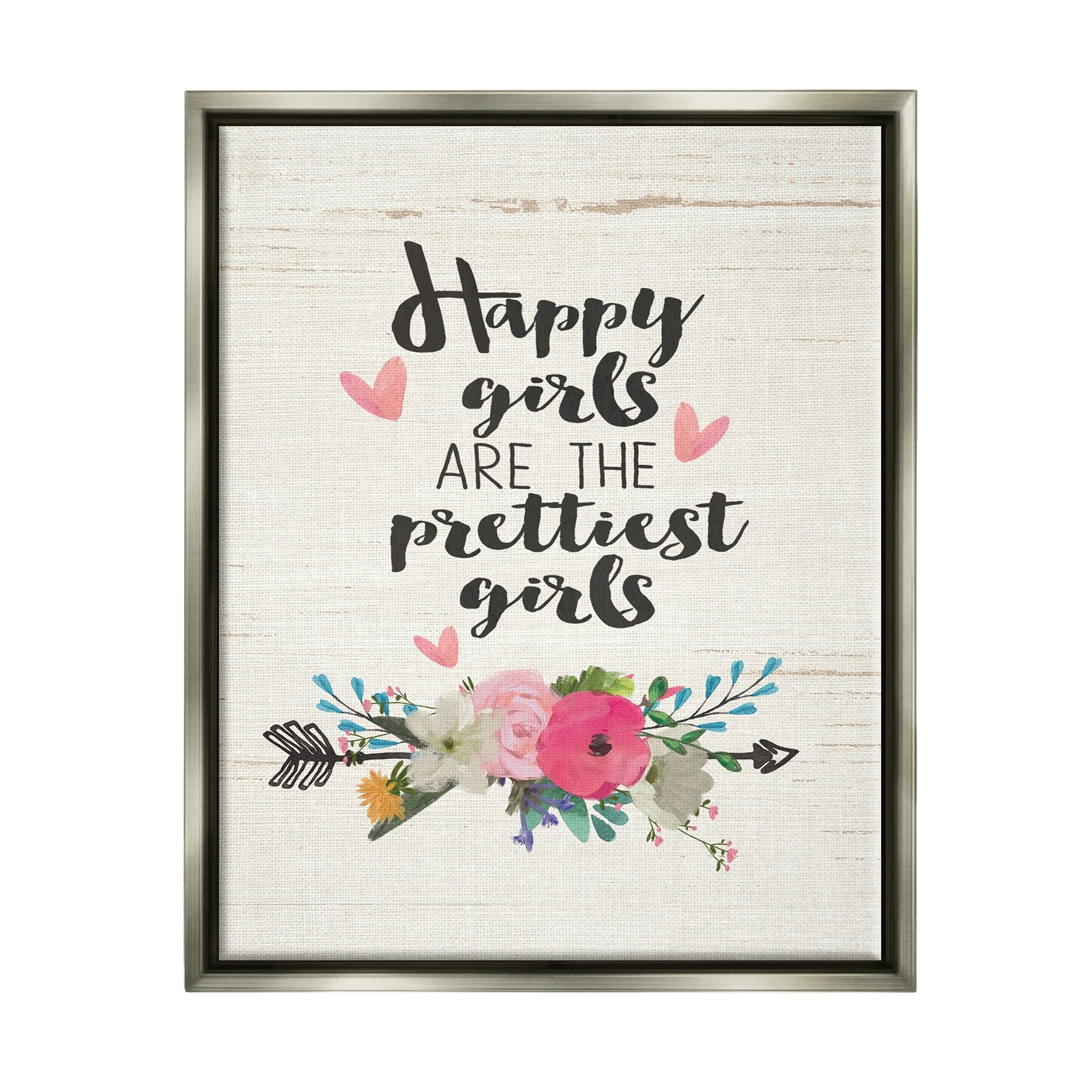 Stupell Industries Happy Girls Prettiest Luster Gray Framed Floating Canvas Wall Art, 16x20, by Jo Moulton