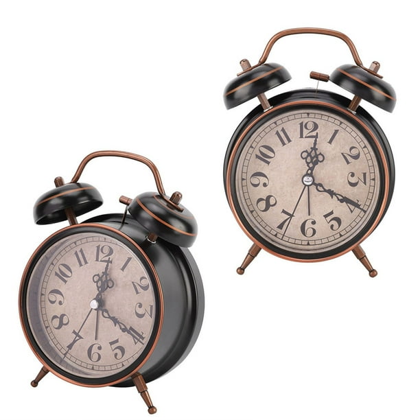 Relogs Desspertador de Cuerda, Reloj Despertador Mecánico Retro Con Pilas, Doble Campana Con Luz Nocturna Para El Hogar, Oficina, Dormitorio, 6,3 x 4,7 Pulgadas