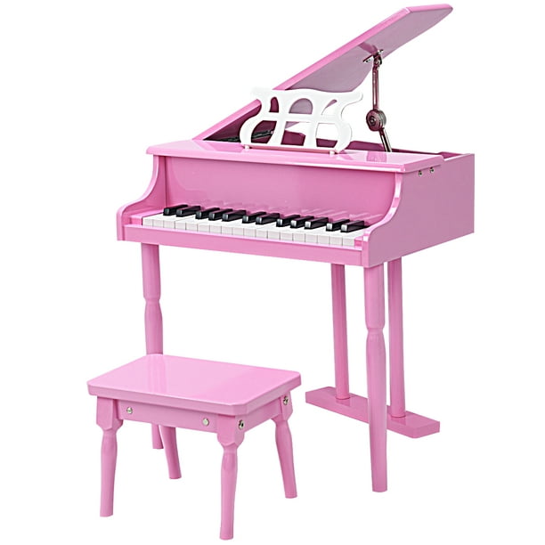 Mini instrument de musique à 30 touches Grand Piano pour tout-petits avec  banc en bois noir/rose