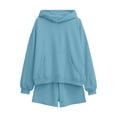thumbnail image 4 of Arlun Sweatsuits for Women 2 Piece Solid Color Outfit Drop Shoulder Long Sleeve Hoodies with Pocket and Shorts Relaxed Fit Soft Comfortable Loungewear Matching Set Light Blue XL, 4 of 4