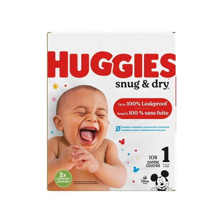 Huggies Snug Dry Baby Diapers, Size (8-14 lbs), 108 Count